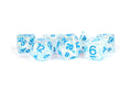 16mm Resin Flash Dice Poly Dice Set: Clear with Light Blue Numbers